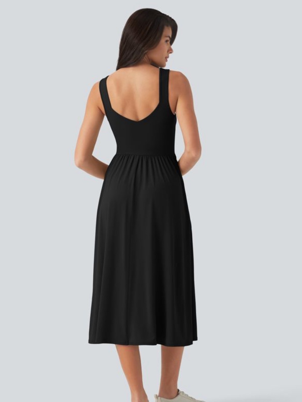 Halara Built in bra Black Sleeveless Midi Dress - Picture 2 of 8